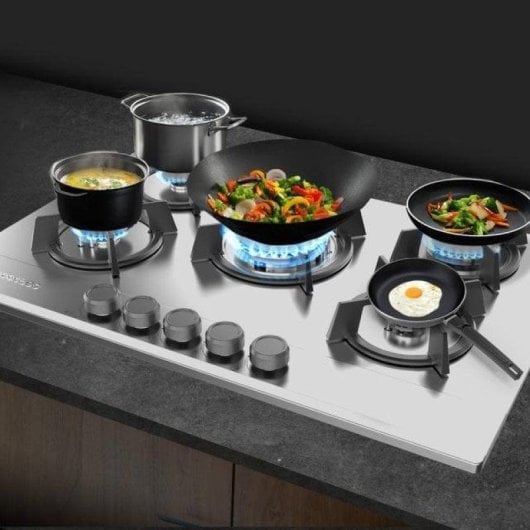 Placa de gas Cecotec Bolero Squad G 5200S 5 fuegos 11kW inox WOK eléctrico