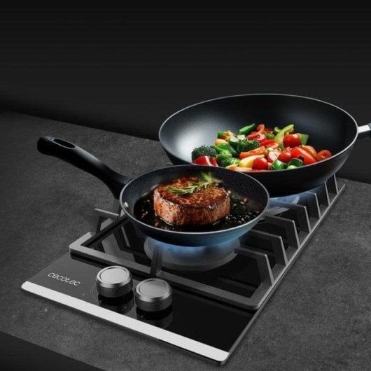 Piastra Gas Cecotec Bolero Squad G 2200F Cristallo Nero 2 Fuochi Wok 5,25kW
