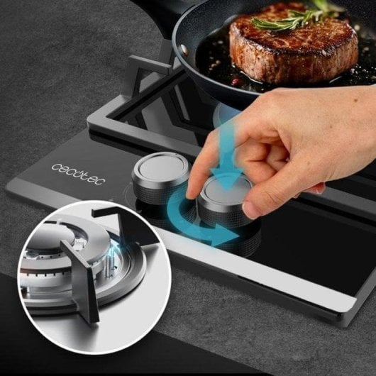 Piastra Gas Cecotec Bolero Squad G 2200F Cristallo Nero 2 Fuochi Wok 5,25kW