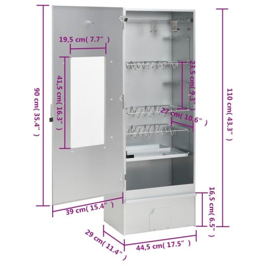 Vidaxl Forno Defumador Aparas de Madeira Aço Inoxidável Galvanizado 