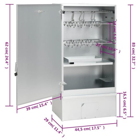 Vidaxl Forno Defumador Aparas de Madeira Aço Galvanizado Inox