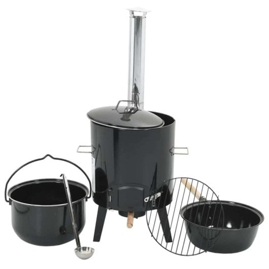 Vidaxl Forno Para Gulasch Com Chaminé e Tampa Aço Esmaltado Preto