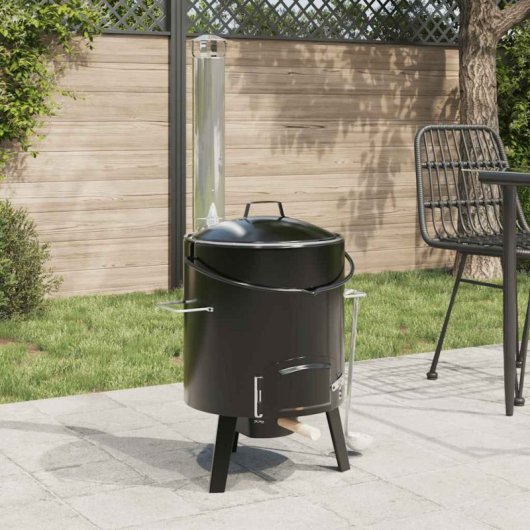Vidaxl Forno Para Gulasch Com Chaminé e Tampa Aço Esmaltado Preto