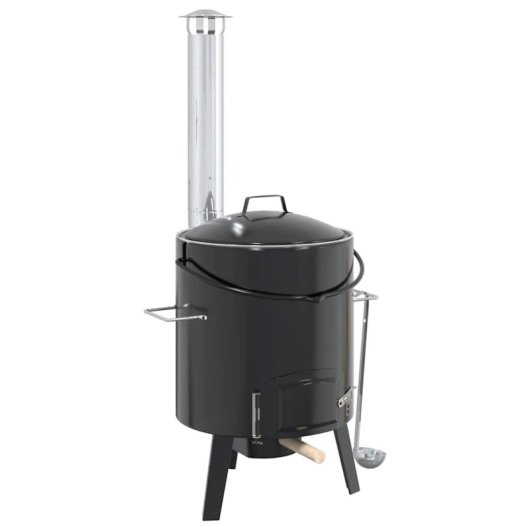 Vidaxl Forno Para Gulasch Com Chaminé e Tampa Aço Esmaltado Preto