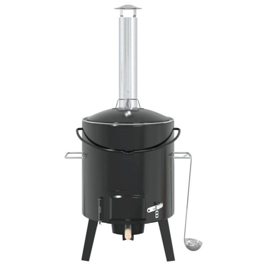 Vidaxl Forno Para Gulasch Com Chaminé e Tampa Aço Esmaltado Preto