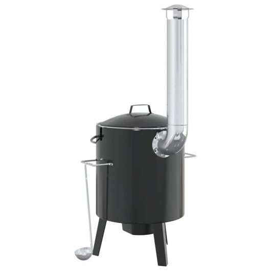 Vidaxl Forno Para Gulasch Com Chaminé e Tampa Aço Esmaltado Preto