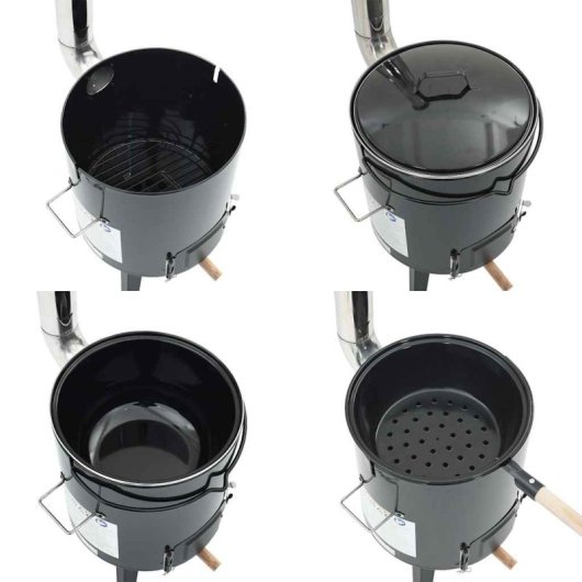 Vidaxl Forno Para Gulasch Com Chaminé e Tampa Aço Esmaltado Preto