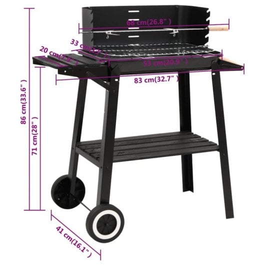 Barbecue à charbon Vidaxl avec roulettes en acier noir