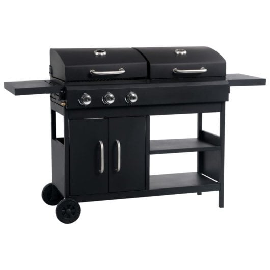 Vidaxl Barbacoa Combinada De Gas Y Carbón Con 3 Fogones Negro
