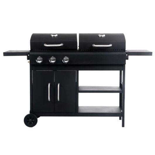 Vidaxl Barbacoa Combinada De Gas Y Carbón Con 3 Fogones Negro