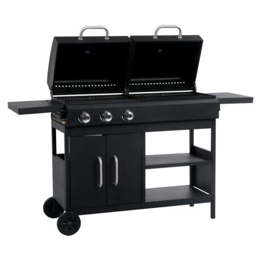 Vidaxl Barbacoa Combinada De Gas Y Carbón Con 3 Fogones Negro