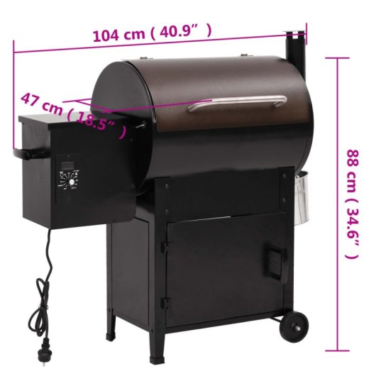 Vidaxl Grelhador a Pellets Com Chaminé Ferro 104 Cm Preto