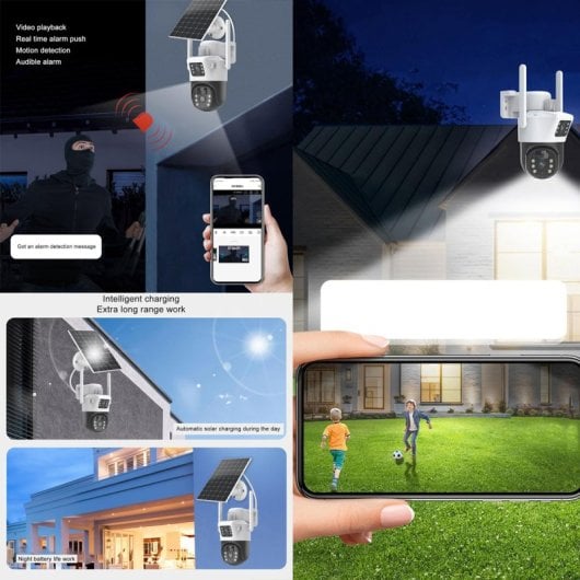 Klack Câmara de Segurança Solar WiFi para a Casa com Lente Dupla, à Prova de Água IP66