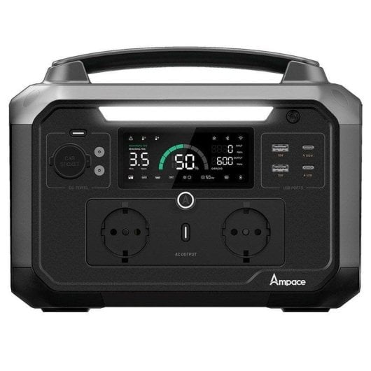 Energie-Station Ampace ANDES 600 Pro 584Wh 9 Anschluesse LiFePO4 Ultraschnelles Laden App-Steuerung LED-Licht Solar-kompatibel