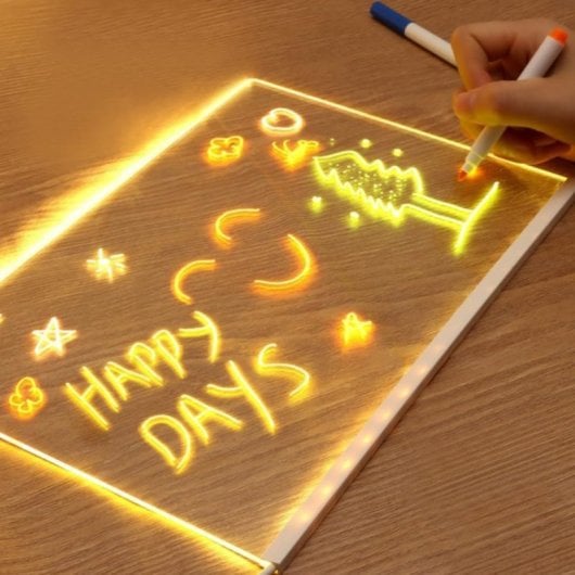 Klack Pizarra de Escritura LED 20x20cm con 7 Rotuladores de Colores