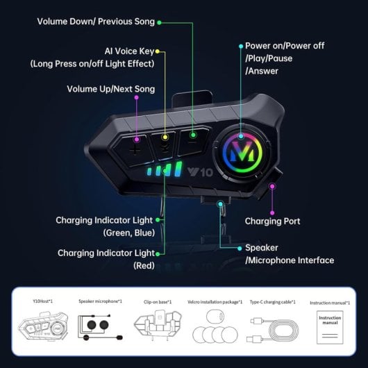 Klack Y10 Auricular Intercomunicador para Moto Bluetooth, Resistencia IPX6 y Sonido Hi-Fi (2 Unid.)