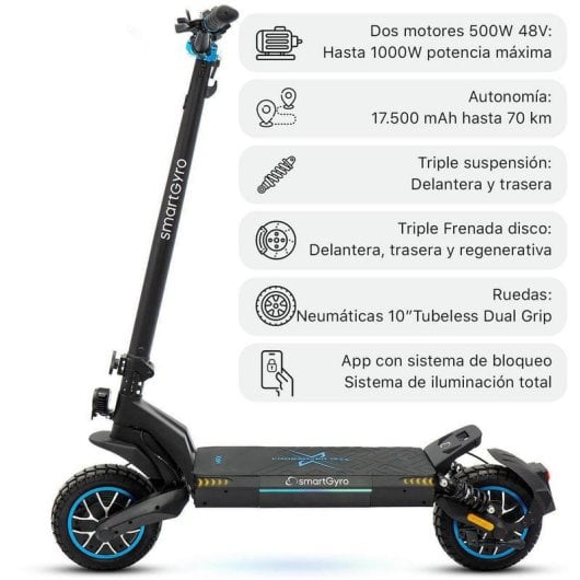 Smartgyro Dual Max 2 LR Patinete Eléctrico 2x1000W 70km 18000mAh Doble Suspensión Homologado DGT