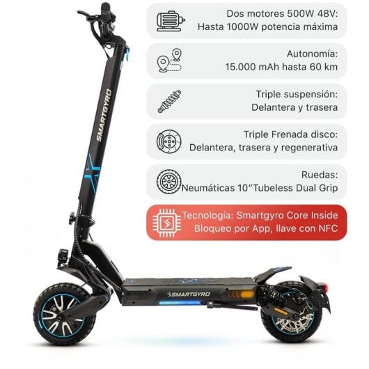 Smartgyro Dual Max 2 LR Patinete Eléctrico 2x1000W 70km 18000mAh Doble Suspensión Homologado DGT