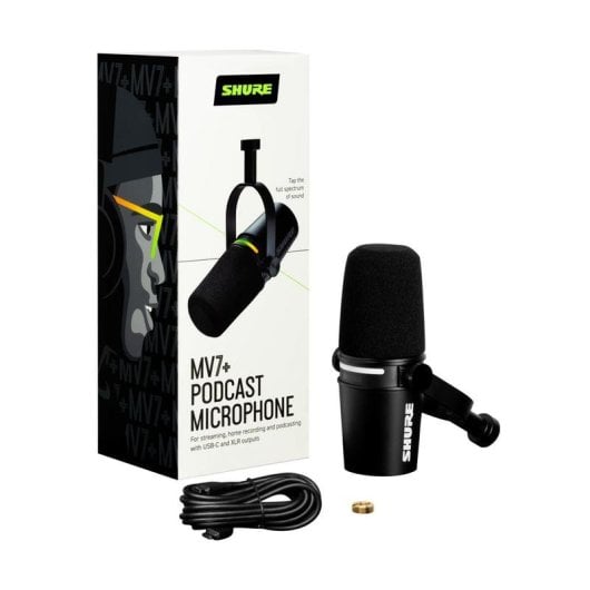 Microphone Shure MV7+ USB/XLR dynamique avec panneau LED personnalisable