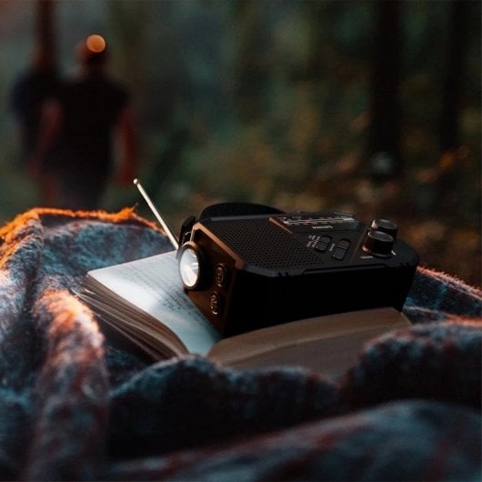 Philips TAR1609/00 Radio Portátil FM/AM con Linterna Integrada y Carga por USB-C, Solar o Manivela