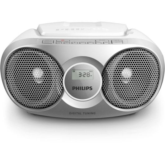 Philips AZ215S/12 Boombox portatile, lettore CD, radio FM con memoria, 3W RMS, ingresso ausiliario, argento