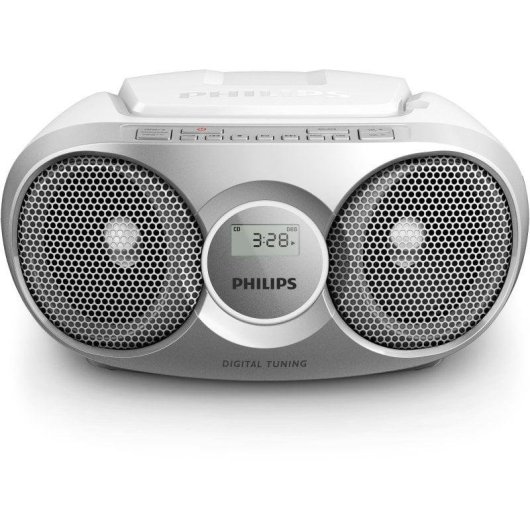 Philips AZ215S/12 Boombox portable, lecteur CD, radio FM avec mémoire, 3 W RMS, entrée auxiliaire, argent
