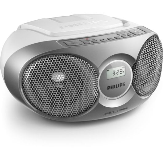 Philips AZ215S/12 Boombox portatile, lettore CD, radio FM con memoria, 3W RMS, ingresso ausiliario, argento