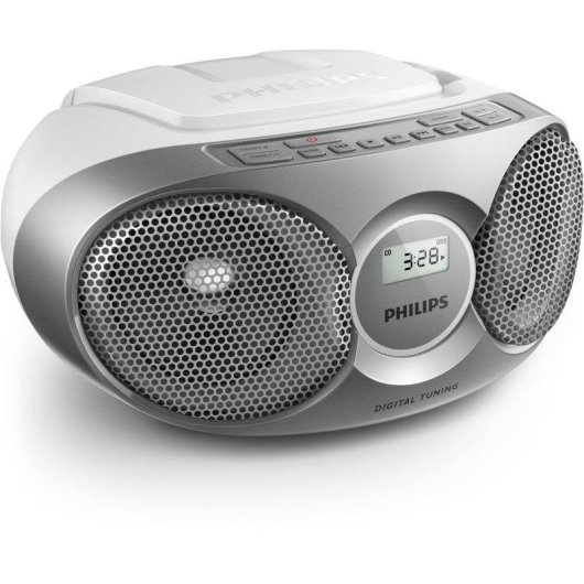Philips AZ215S/12 Boombox portable, lecteur CD, radio FM avec mémoire, 3 W RMS, entrée auxiliaire, argent