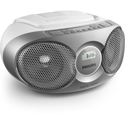 Philips AZ215S/12 Boombox portable, lecteur CD, radio FM avec mémoire, 3 W RMS, entrée auxiliaire, argent