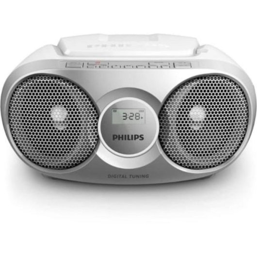 Philips AZ215S/12 Boombox portable, lecteur CD, radio FM avec mémoire, 3 W RMS, entrée auxiliaire, argent