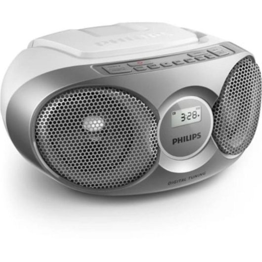 Philips AZ215S/12 Boombox portable, lecteur CD, radio FM avec mémoire, 3 W RMS, entrée auxiliaire, argent