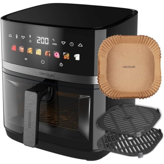 Cecotec Cecofry&Grill Duoheat 8000 Freidora de Aire Doble Resistencia 8L + Pack Papel 150 Unidades