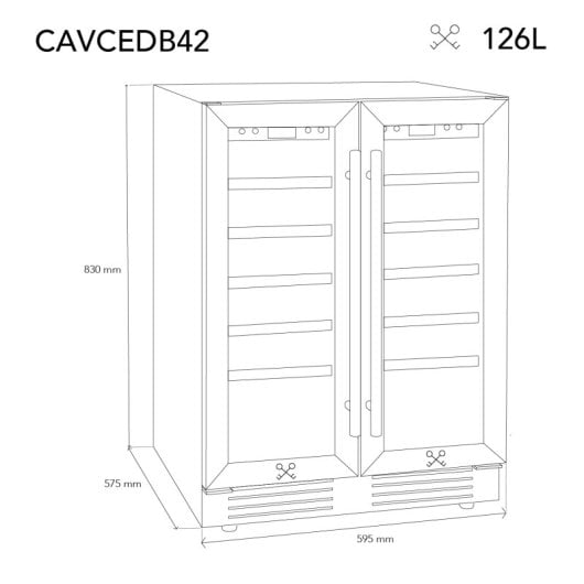 Les Petits Champs CAVCEDB42 Vinoteca Empotrada 42 BotellasDoble Zona 5-20°C Negra