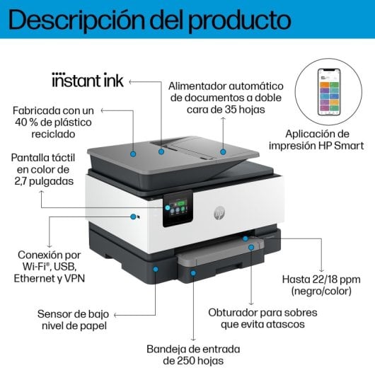 HP OfficeJet Pro 9122e All-in-One Printer Impressora Multifunções a Cores 22 ppm Wifi Duplex Fax