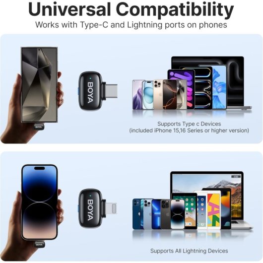 Boya Mini-12 Micrófono 5g Dual 100m Cancelación Ruido Lightning/usb-c 30h Negro