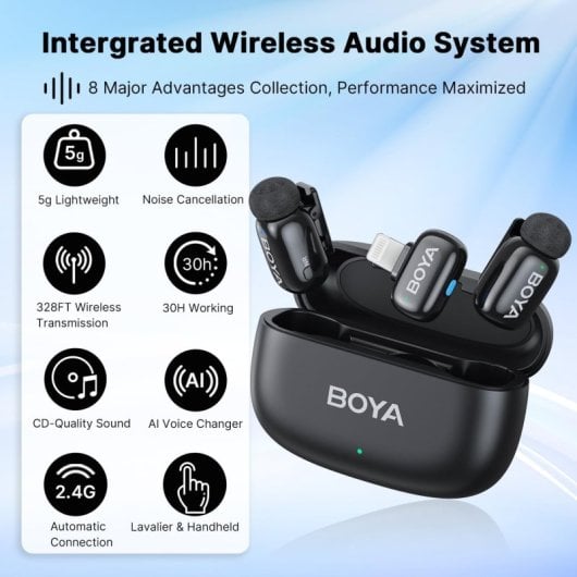 Boya Mini-15 Micrófono 5g Cancelación Ruido Con Ia  Lightning100m 48khz Negro