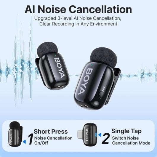 Boya Mini-15 Micrófono 5g Cancelación Ruido Con Ia  Lightning100m 48khz Negro