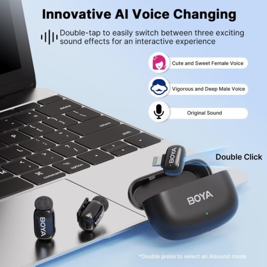 Boya Mini-15 Micrófono 5g Cancelación Ruido Con Ia  Lightning100m 48khz Negro