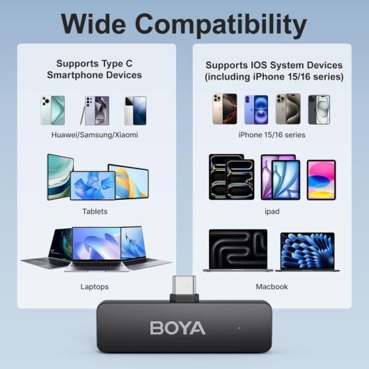 Boya BY-V4U USB-C Micrófonos Inalámbricos 4 Canales 2.4GHz 200m Cancelación de Ruido Negro