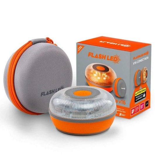FlashLED Beacon V16 IoT connesso, certificato DGT, app mobile SOS Alert + custodia antiurto