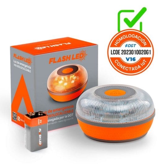 FlashLED Beacon V16 IoT connesso, certificato DGT, app mobile SOS Alert + custodia antiurto