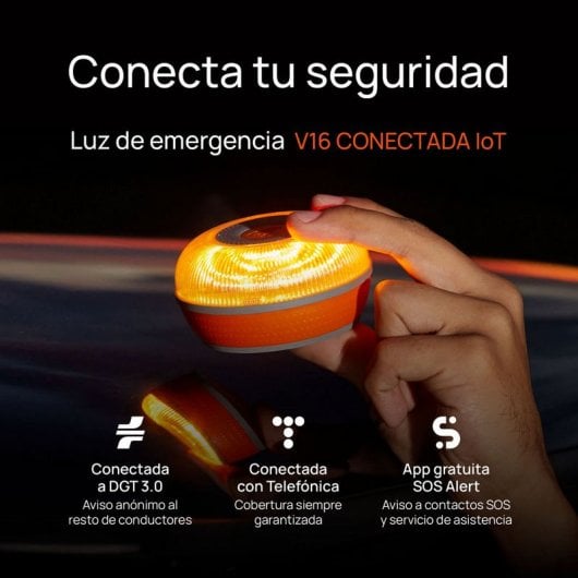 FlashLED Beacon V16 IoT connesso, certificato DGT, app mobile SOS Alert + custodia antiurto