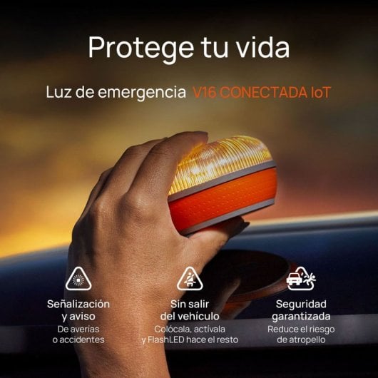FlashLED Beacon V16 IoT connesso, certificato DGT, app mobile SOS Alert + custodia antiurto