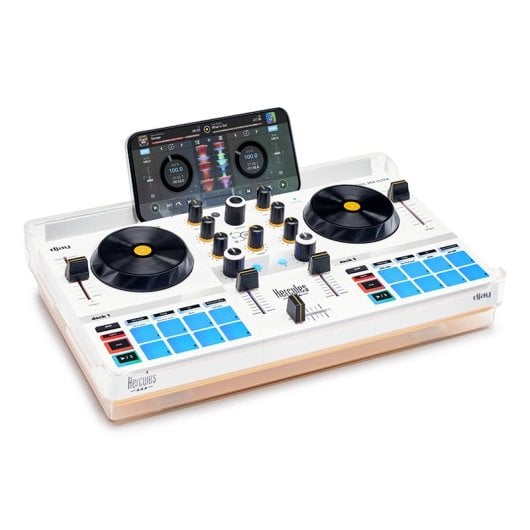 Hercules DJControl Mix Ultraportabler kabelloser DJ-Controller mit Bluetooth, Weiß