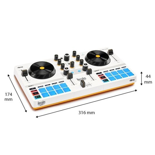 Hercules DJControl Mix Ultraportabler kabelloser DJ-Controller mit Bluetooth, Weiß