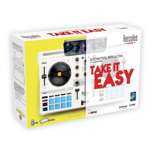 Hercules DJControl Mix Ultraportabler kabelloser DJ-Controller mit Bluetooth, Weiß