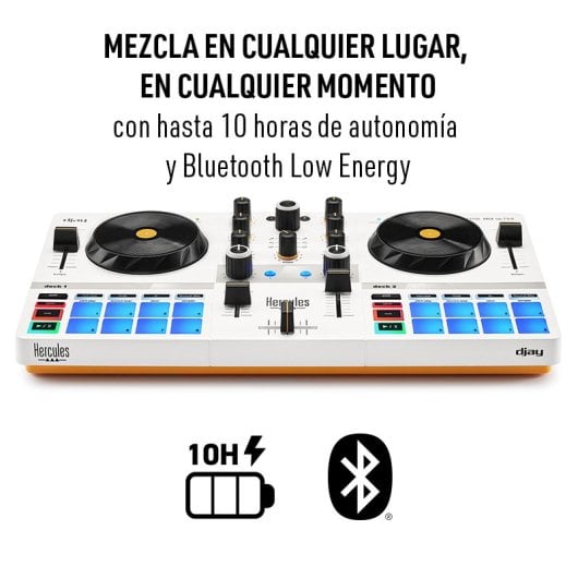 Hercules DJControl Mix Ultraportabler kabelloser DJ-Controller mit Bluetooth, Weiß