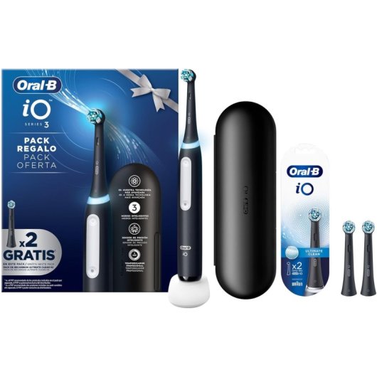 Oral-B IO3 Cepillo Dental Eléctrico Negro + 2 Cabezales + Funda de Viaje