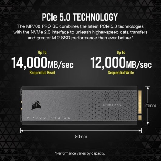SSD Corsair MP700 PRO SE 2 To 14 000 Mo/s NVMe PCIe 5.0 M.2 Gen5 NAND 3D TLC