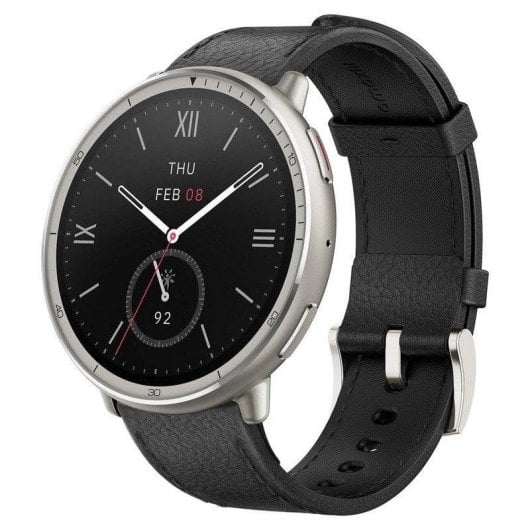 Amazfit Active 2 NFC Bluetooth 43,9mm AMOLED Silber mit schwarzem Lederarmband Wasserdicht 5ATM SpO2